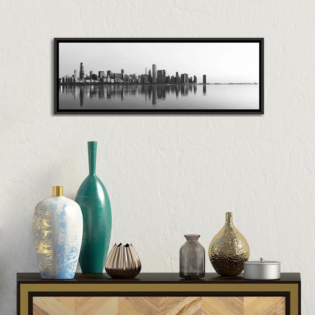 " Chicago Panoramic Skyline Cityscape (Black & White - Sunrise) " Ebern Designs