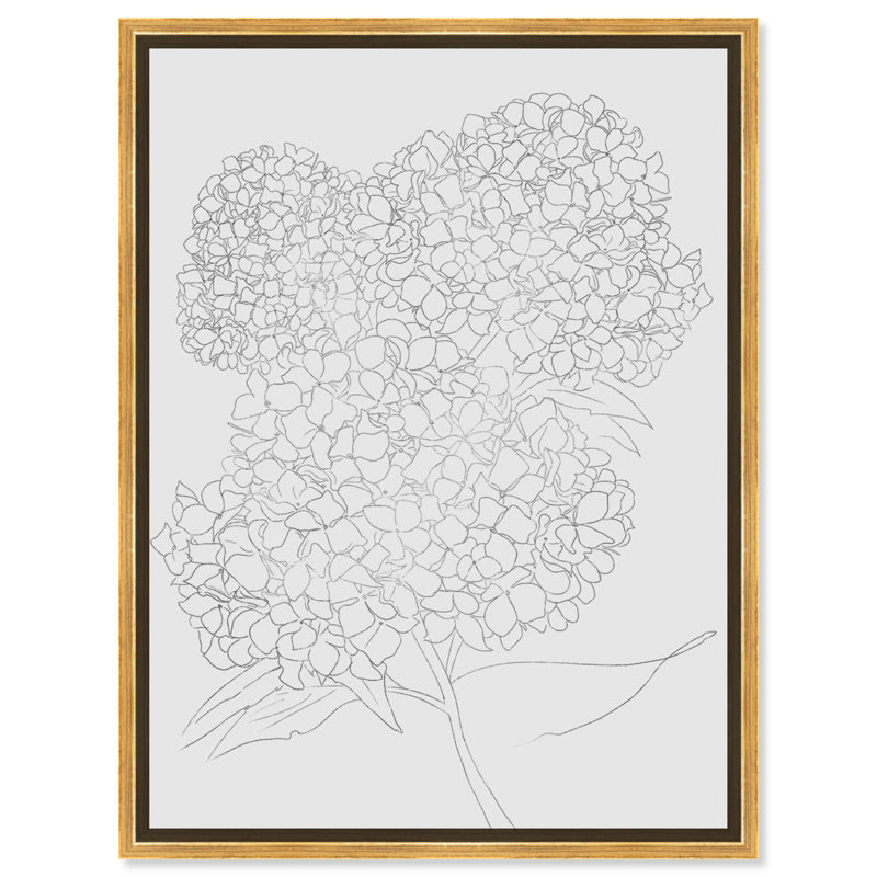 Jardin d'hortensias - impression, Encadrement doré, H 36 po x l 30 po