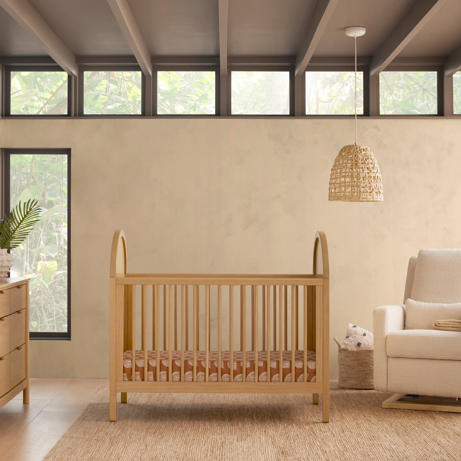 Bondi Pine 3-in-1 Convertible Crib, Honey with Natural Cane