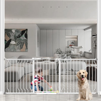 Barrière de sécurité pour animaux extra-large à fermeture automatique - Installation réglable sans perçage, conception arquée moderne pour les portes, les escaliers et l'utilisation intérieure / extérieure