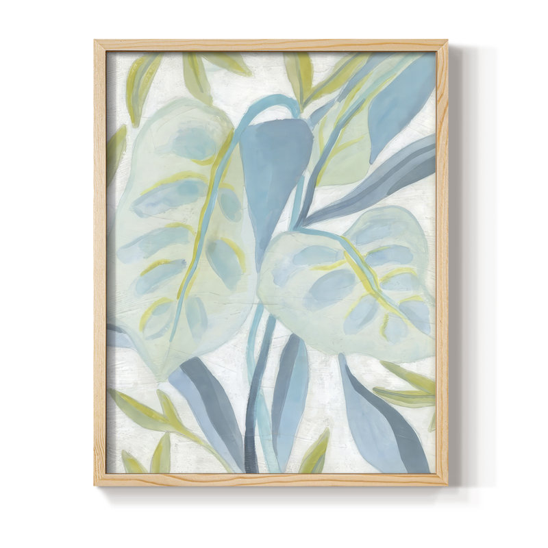«Aqua Tropical Leaves II», reproduction encadrée - bois massif, H 11 po x l 9 po, Naturel