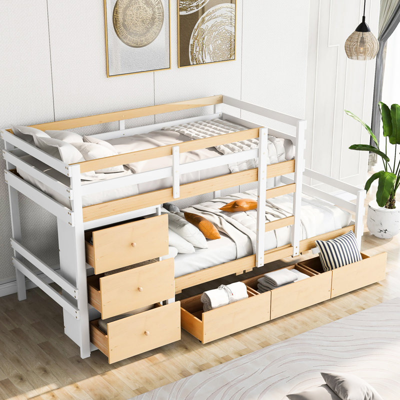 Lit superposé simple au-dessus d'un lit mezzanine avec tiroirs et - pin naturel et robuste pour une stabilité, une finition naturelle et une construction maximisant l'espace de la chambre à coucher