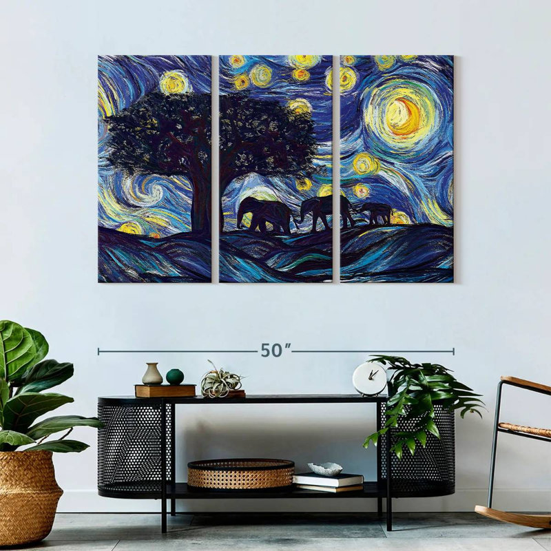 «Elephant Family Starry Night», reproduction sur toile, H 50 po x l 32 po x P 1,25 po