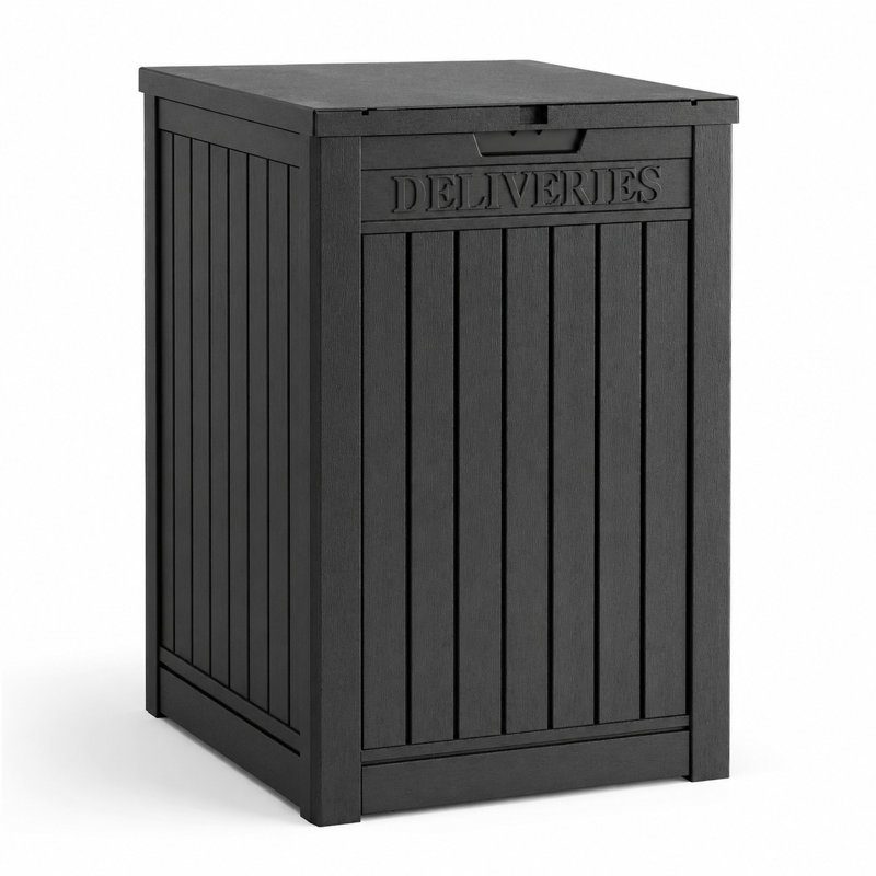 55 Gal Package Delivery Box，Weatherproof Parcel Drop Box with Lockable Lid, Black
