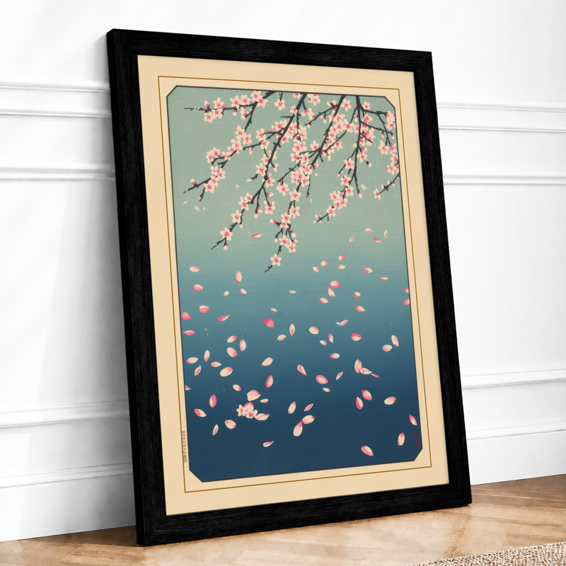 Moonlit Cherry Blossom Japandi - Framed Print, A3 - 42.0 x 29.7 cm, Black