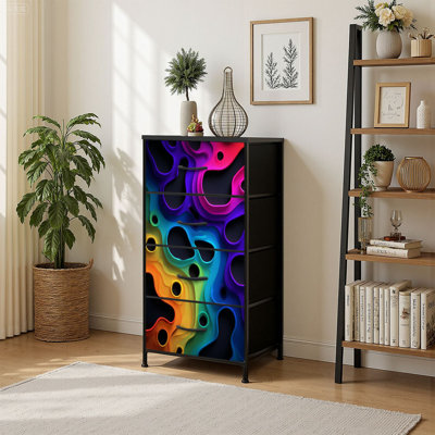 4 Drawer Vertical Storage Dresser Square Rainbow leopard seamless Rainbow spots Rainbow with Wood Top Fabric Pull Drawers