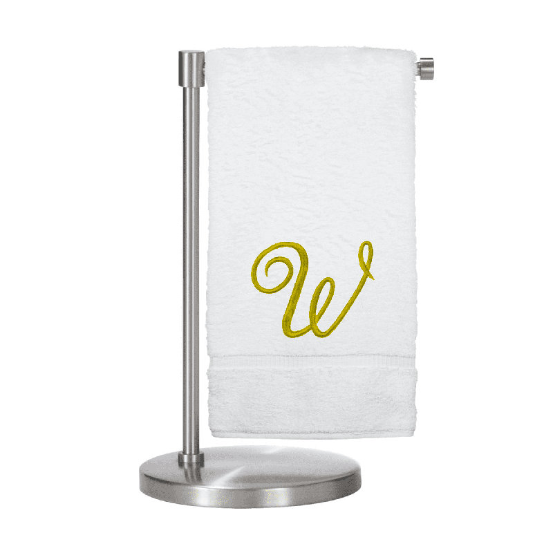 Serviettes de bain monogrammées - ensemble de 1 - lettre en script, W, Blanc / Doré
