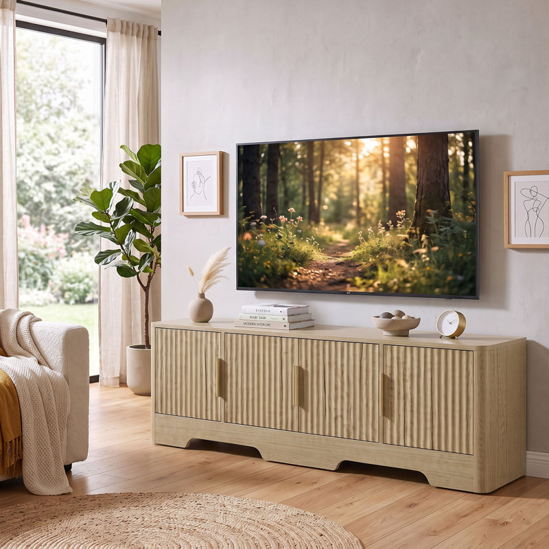 Meuble télé pour téléviseur de 60 po ou moins, meuble télé moderne, chêne
