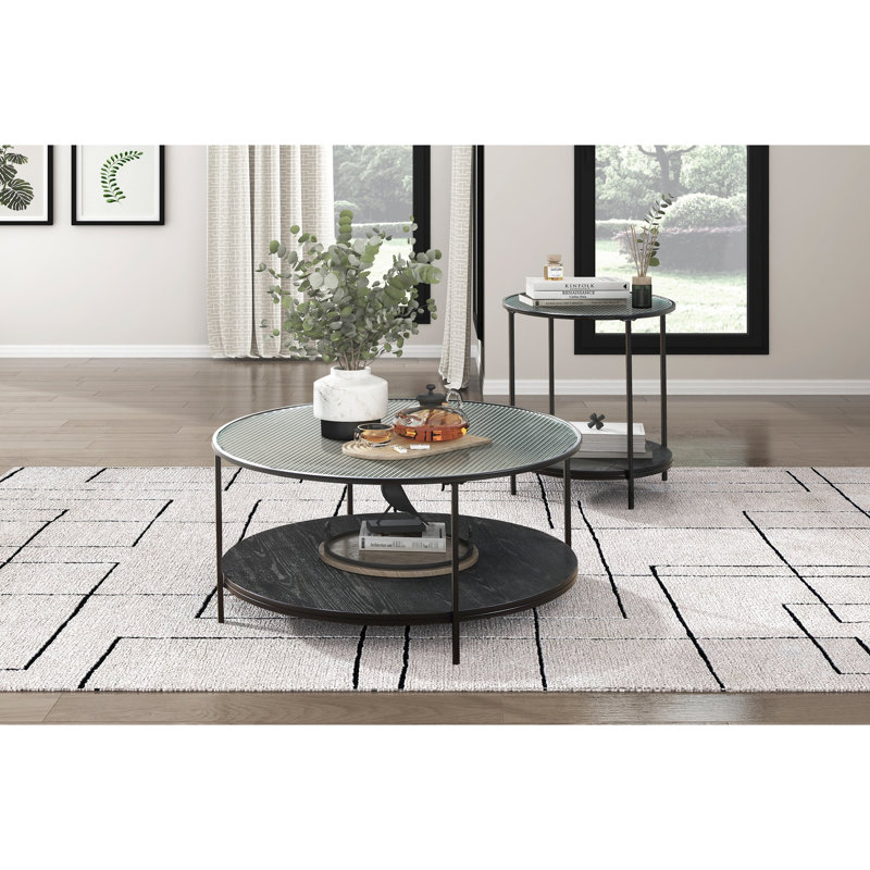 Table Modern Home: 2 pièces avec plateau en verre noir et base en métal pour la collection Living: Occasional