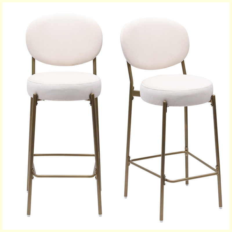Tabourets de bar rembourrés en velours (ensemble de 2), Blanc crémeux
