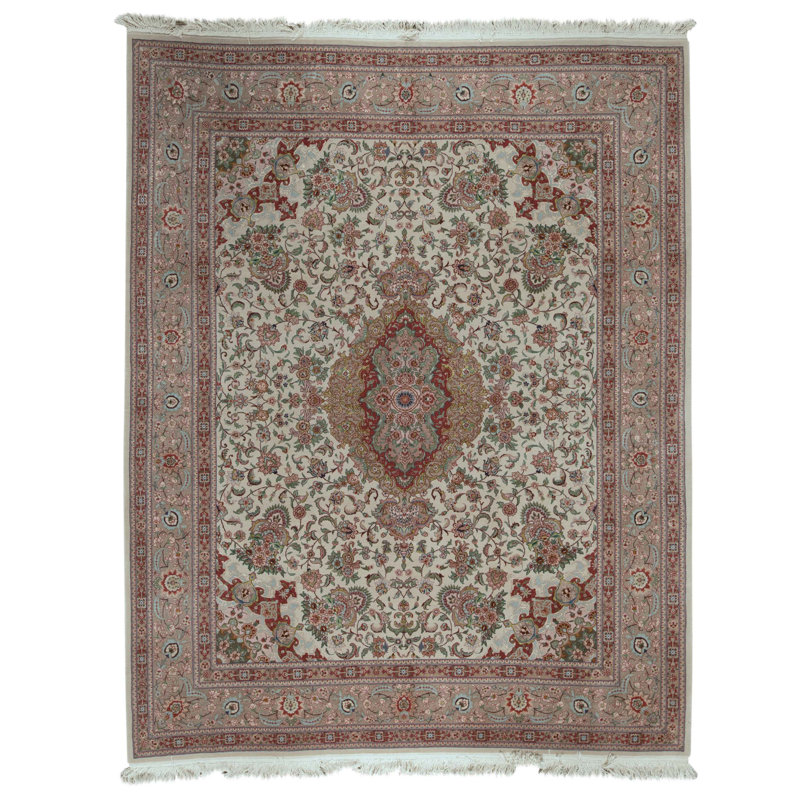 Tapis crème et beige noué à la main de haute qualité