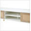 Meuble télé 55,25 po en rotin, portes coulissantes doubles pour le rangement, tablette réglable, pieds en bois massif, console télé pour le salon-1417363438