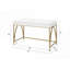 Bureaux, bureau moderne blanc brillant à 2 tiroirs, pieds en métal doré | Blanc, métal