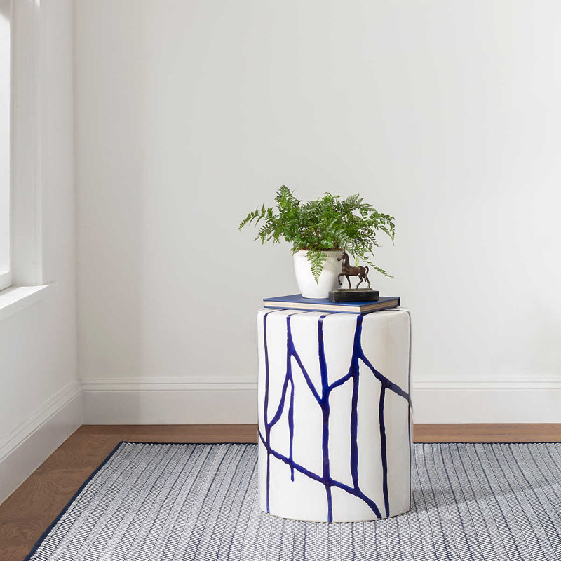 Herringbone Indigo/White Handwoven Indoor/Outdoor Rug, Rectangle 9'6" x 13'6"
