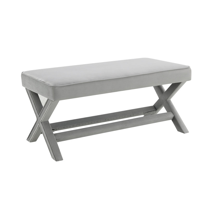Banc rembourré en velours Vélin avec pieds croisés en X pour le salon, Grey