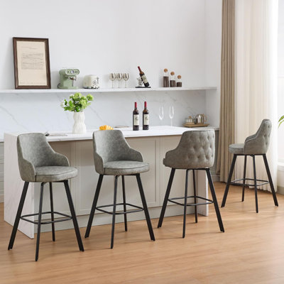 Swivel Leather Upholstered Bar Stool with High Backs (Set of 4)