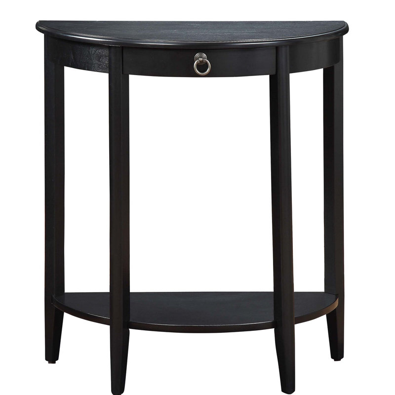 Ansi Transitional Half Moon Console Table with Bottom Shelf in Black