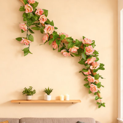 2PCS 7.5FT Flower Garland, Artificial Rose Garland, Hanging Basket Wedding Arch Garden Background Decoration