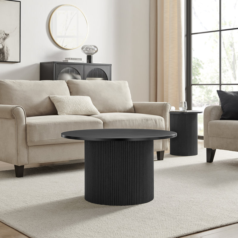 Tamorion Pedestal Coffee Table, Black Top/Black Base