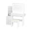 Table de maquillage élégante avec miroir à luminosité réglable, 4 tiroirs, porte-séchoir à cheveux, tabouret rembourré, blanc, l 43,3 po x l 15,7 po x H 55,4 po, meuble-lavabo blanc 3 modes de charge, fauteuil rembourré
