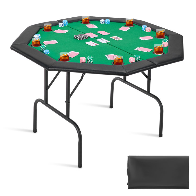 48 in Octagonal Folding Poker Table Foldable 8 Player Casino Texas Holdem Table