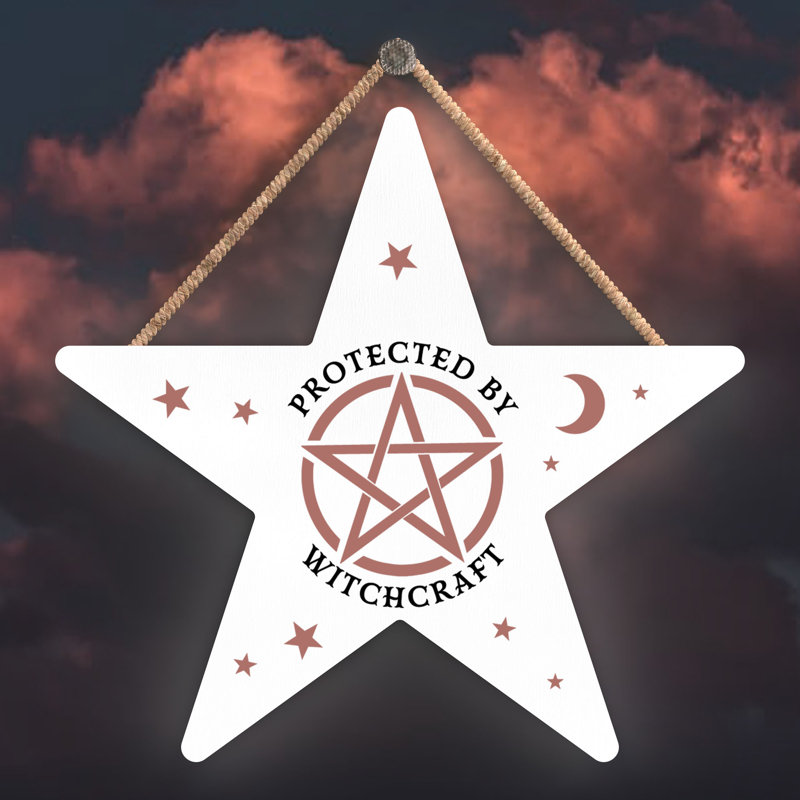 Protected by Witchcraft Wooden Star Plaque, White