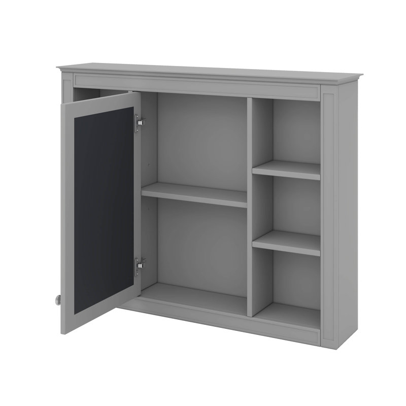 Armoire à pharmacie murale moderne avec miroir, solution de rangement élégante avec 6 tablettes ouvertes, Gris