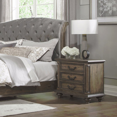 Traditional Vintage Style, 1Pc Bedroom Nightstand With 3-Drawers, Metal Hardware, Weathered Pecan Finish, Classic Style