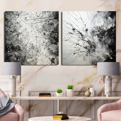 Minimalisme - Encre noir et blanc tornade - formes abstraites carrées, ensemble de 3 collages