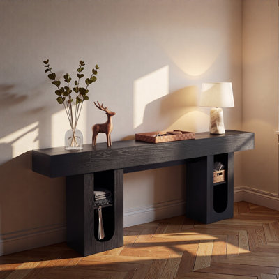 Console de 63 po de long avec prise de courant, table de vestibule avec tablettes de rangement, canapé de ferme en panneau de fibres à densité moyenne haute densité pour couloir derrière le canapé, salon