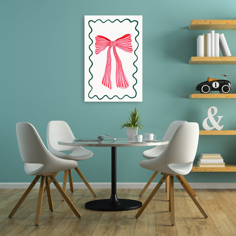 Impression d'art contemporain abstrait festif à rayures roses, 36" H x 24" W