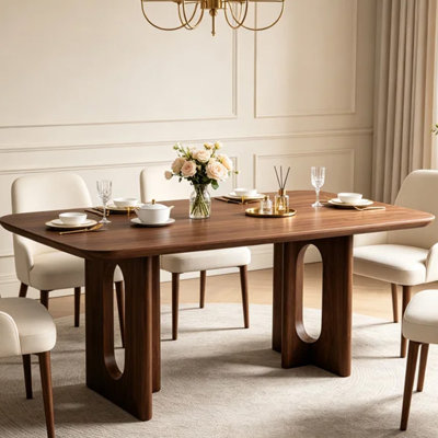 Elegant 62.9" Solid Wood Dining Table – Rectangular Walnut Finish, Minimalist Modern Design for Kitchen, Dining Room & Living Room, Sturdy 330 lbs Capacity, Easy-Clean Surface & Rounded Edges