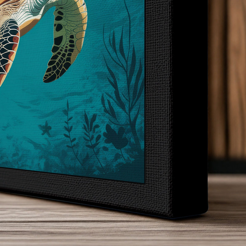 Turtle Under Moonlight Coastal - Wrapped Canvas, 18x12 - 45.7 x 30.5 cm, Black Border