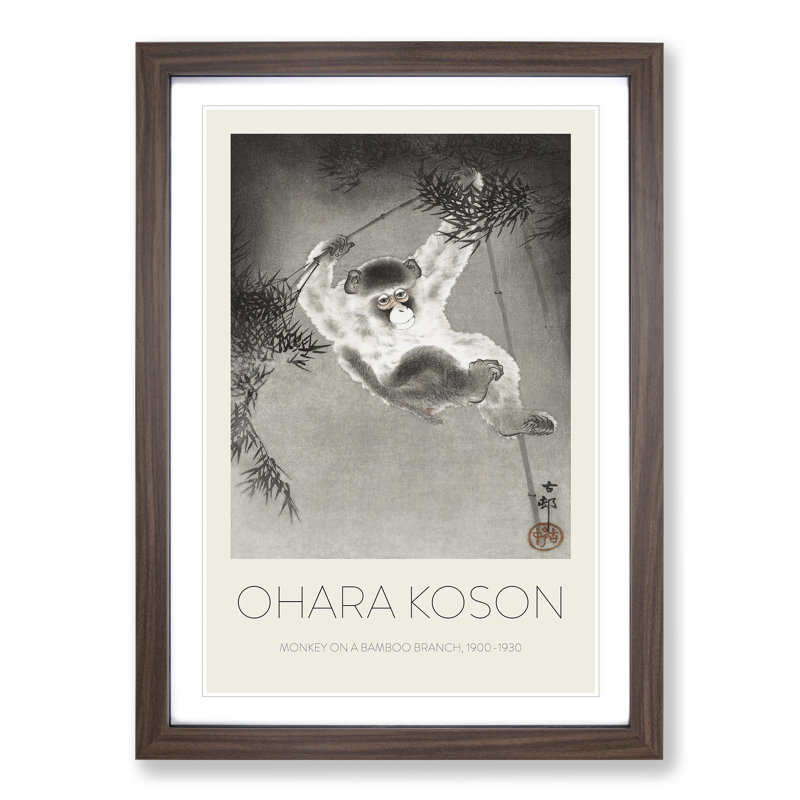 Monkey on a Bamboo Branch by Ohara Koson - Picture Frame Painting, 65cm H x 48cm W x 2cm D
