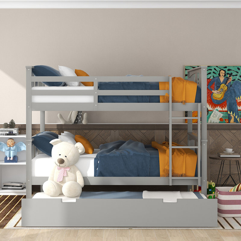 Bunk Bed With Trundle And Ladder, Grey