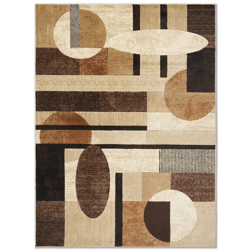 Tapis à motif géométrique beige / brun / noir Amalyn, Rectangle 9 pi 2 po x 12 pi 5 po