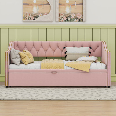Twin Size Upholstered Daybed With Pop Up Trundle