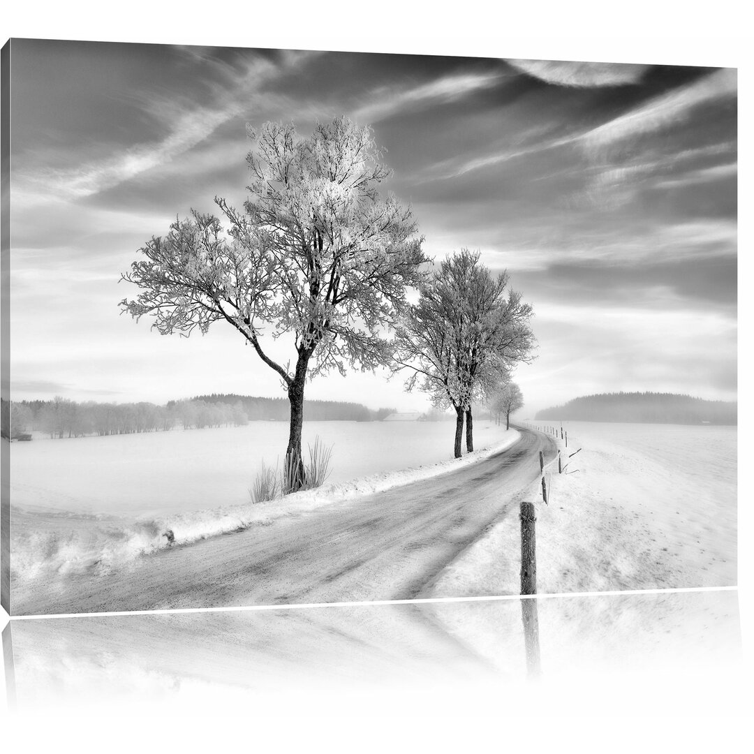 Leinwandbild Baum im Schnee in Monochrom