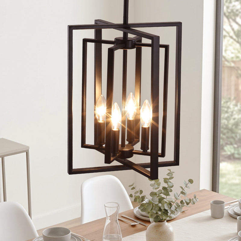 Minimalist 4 - Light Dimmable Modern Industrial Geometric Square/Rectangle Lantern Chandelier For Kitchen Island Dining Room Foyer Hallway