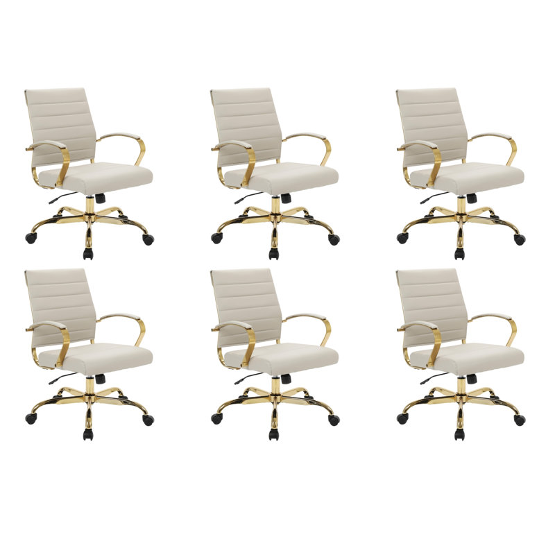 Fauteuil de bureau pivotant en cuir Naudain, Ensemble de 6, Brun clair