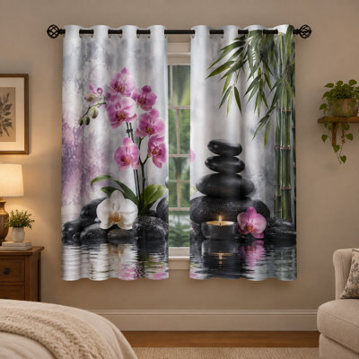 2 pièces rideaux occultant avec œillets en bambou et orchidée zen, rideaux de fenêtre sereins empilés en pierre, réduction du bruit et protection de la vie privée, décor de pièce pour le salon, la chambre et la salle de bain