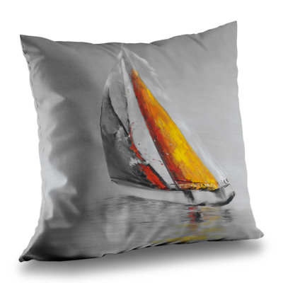 Two Colors Sailing Boat - Contemporary Poly Twill Throw Pillow – Poly Twill Throw Pillow with Insert, Double-Sided Print