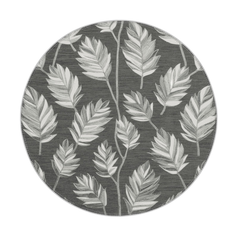 Tapis d'intérieur et d'extérieur gris Botanical, Rond 5 pi
