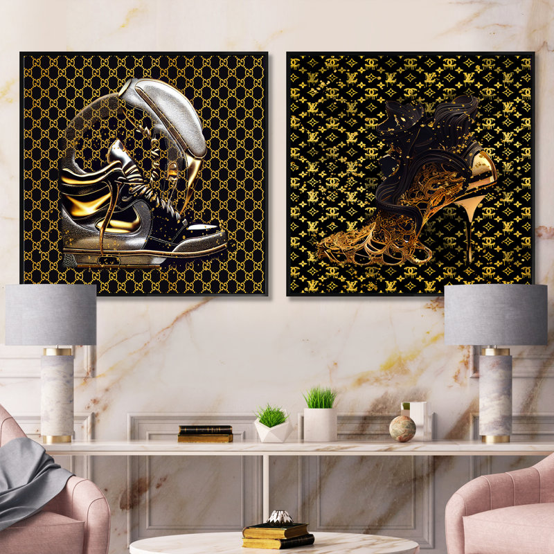 Chic Sneaker métallique - Ensemble de 2 colliers carrés, Cadre flottant noir, H 16 po x l 33 po