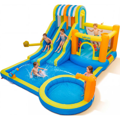 Jeu gonflable gonflable de 16 pi - parc aquatique pour enfants 9-en-1 avec mur d'escalade, ballon de basketball, piscine et squirter