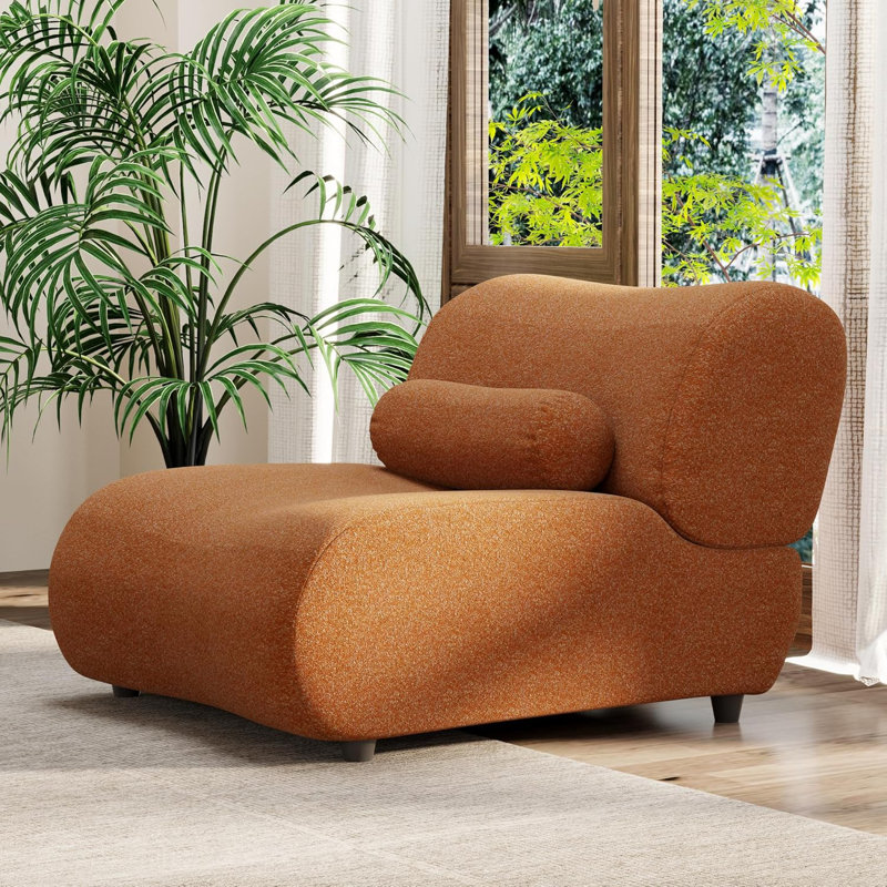 Chaise sans accoudoirs en chenille, Chenille orange