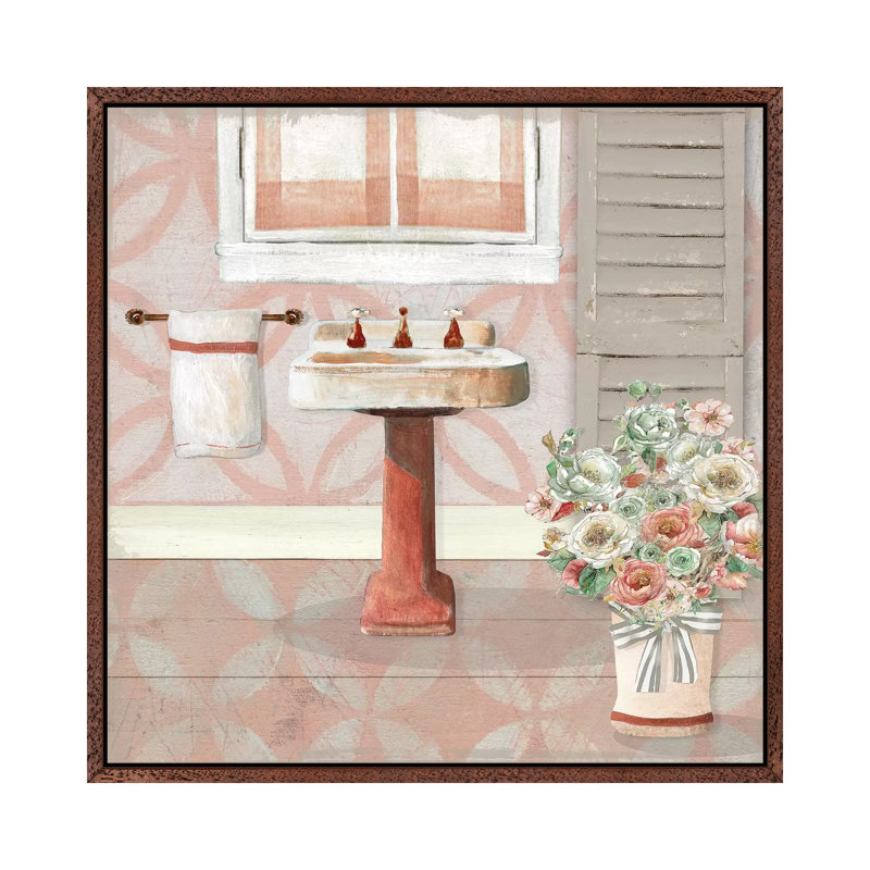Blushing Bath Sink II by Carol Robinson - Print on Canvas, 93.98 cm H x 93.98 cm W, Classic Brown Wood Framed
