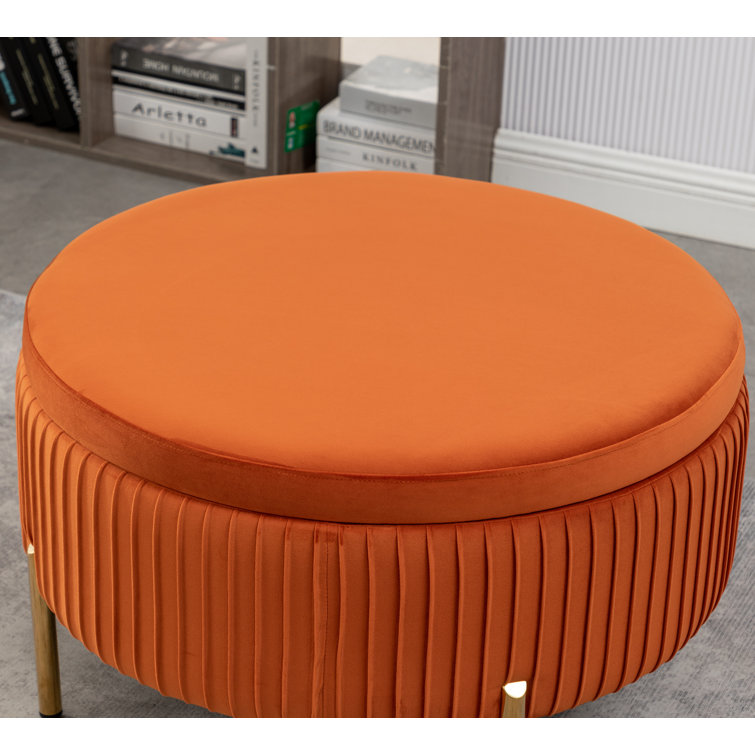 Siany Upholstered Ottoman Mercer41 Body Fabric: Orange Velvet