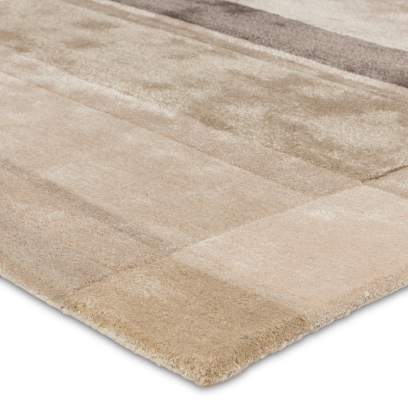 Tapis brun clair et gris fait à la main Collman Berkay ICO08, Rectangulaire 8 pi x 10 pi