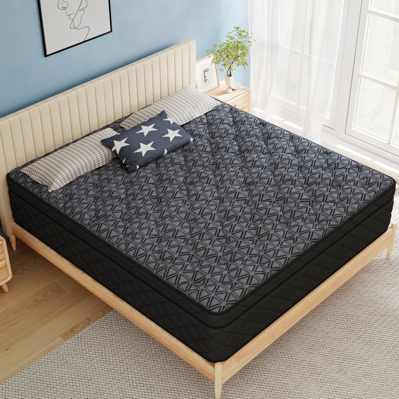 Matelas hybride mi-ferme 12 po / 14 po dans une boîte, mousse à mémoire de forme et ressorts ensachés pour isoler les mouvements et soulager la pression